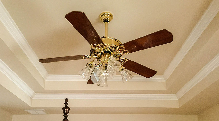 Ceiling fan with wooden blades